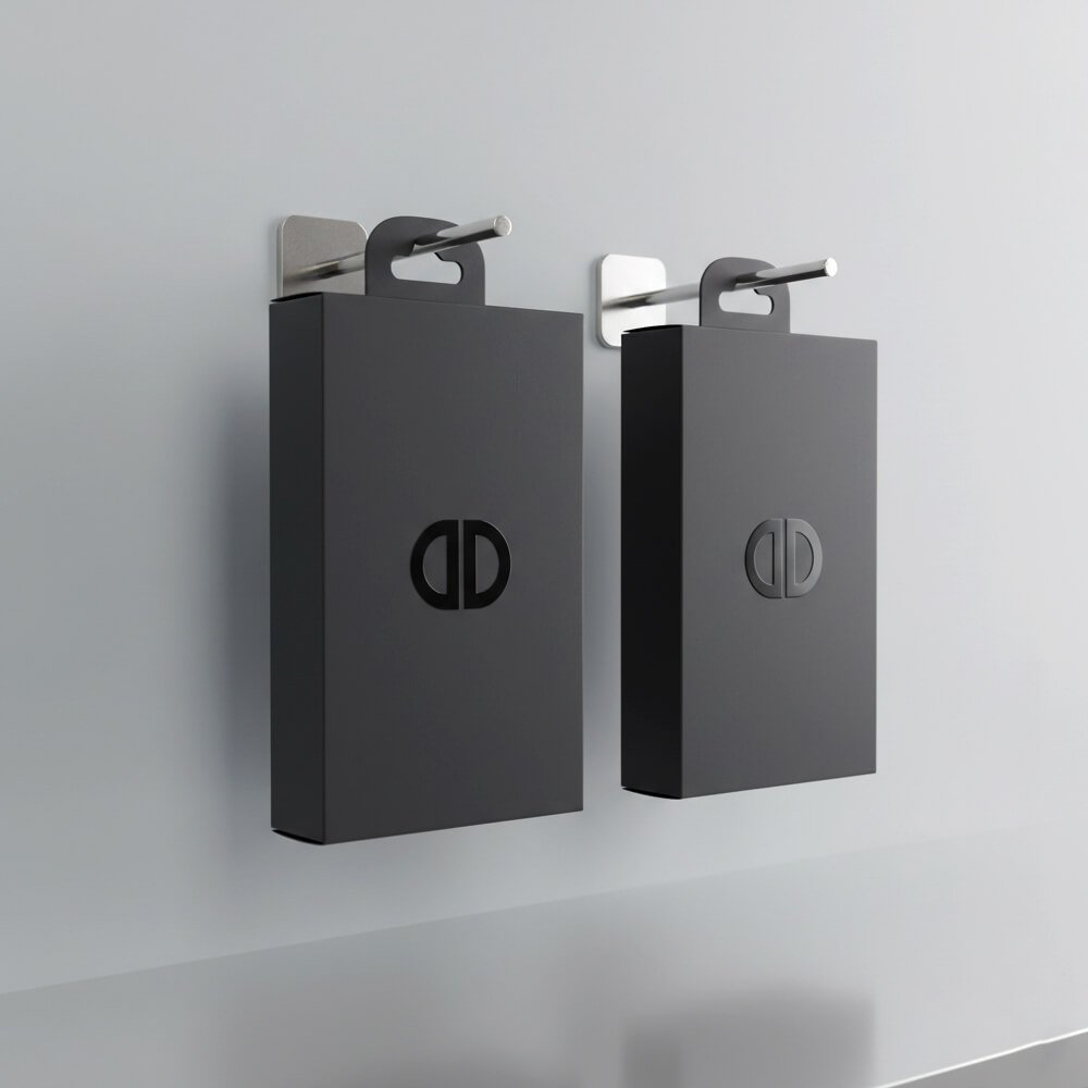 logo printed box with hanging and locking tabs