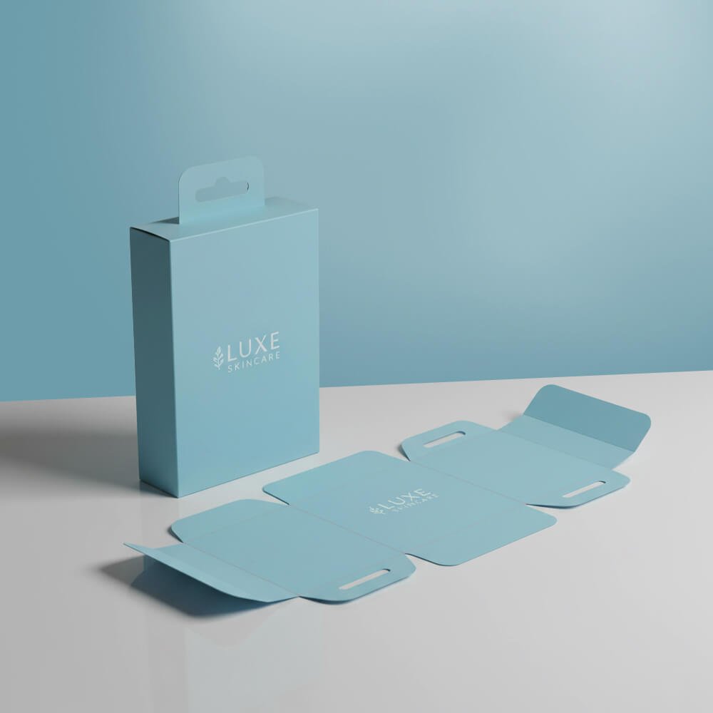 printed box with hanging and locking tabs